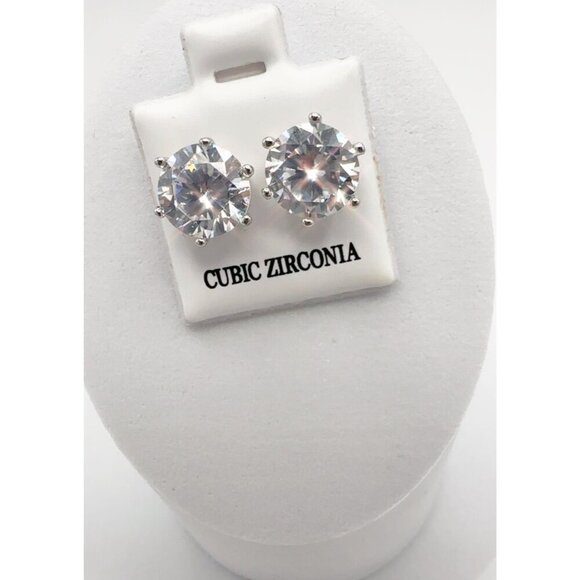 Cubic Zirconia Stud Earrings 925 Sterling Silver - Picture 5 of 10